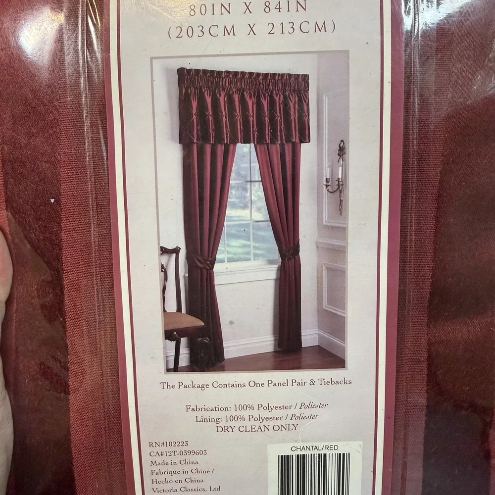 Victoria Classics Chantal Curtain Panel Pair Red 80x84 Velvet Stripe NIP NWT